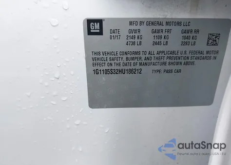 2017 Chevrolet Impala 1Lt from USA, damaged, VIN 1G1105S32HU186212